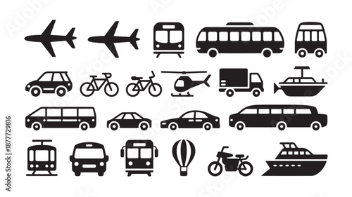 Vector Illustration Of Various Transportation Modes For Travel And Logistics Concepts On Transparent Background