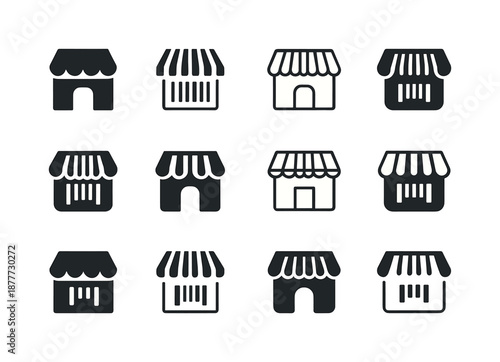 Harmonious Store Logo Variations. Store. Icon set. Set Logo of store: barcode. harmonious logo variations of the same emblematic concept, each with different