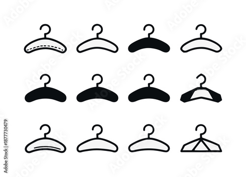 Hanger Icon Set. Hanger hook. Icon set. Set Logo of hanger hook: padded hanger shape. harmonious logo variations of the same emblematic concept, each with