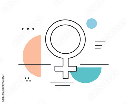 Female Equality Symbol. Women equality. A simplified female symbol integrated into a modern geometric composition, with gentle lines suggesting balance. The