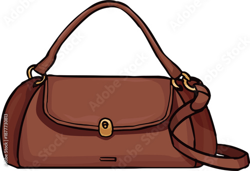 Brown Bag Cartoon Drawing of a Leather Bag Vector Design