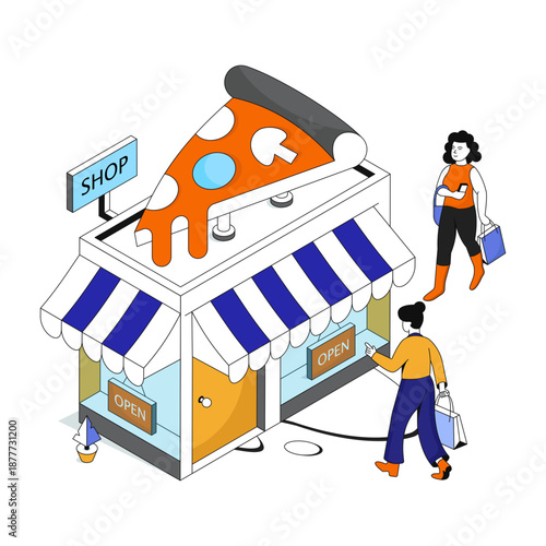 Modern design illustration of pizza shop