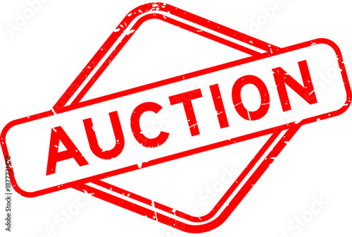 Grunge red auction word rubber seal stamp on white background