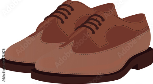 Pair of Classic Brown Leather Shoes with Laces Vector Design