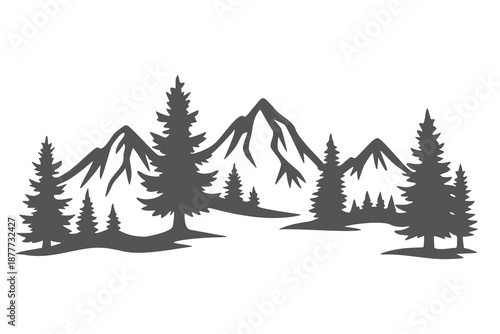 Mountain silhouette with pine trees