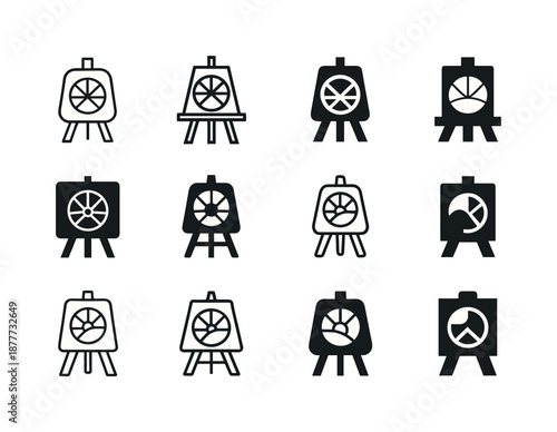 Open-Air Painting Icons. Open-air painting sessions. Icon set. Set Logo of open-air painting sessions: color wheel. harmonious logo variations of the same