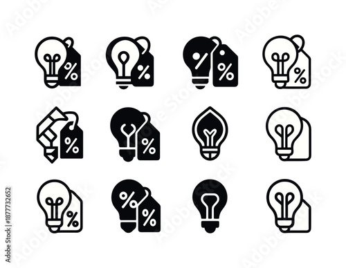 Small Business Logo Set. Marketing ideas for small businesses. Icon set. Set Logo of Marketing ideas for small businesses: discount tag. harmonious logo