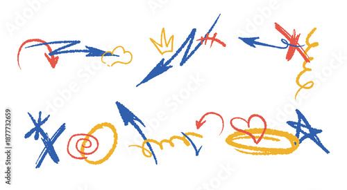 abstract doodle childish element illustrations, arrow element, doodle layout element
