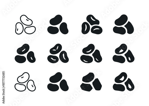 Cooked Beans Icon Set. cooked beans. Icon set. Set Logo of cooked beans: bean trio symbol. harmonious logo variations of the same emblematic concept, each with