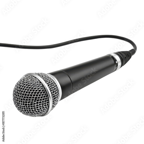 Black Microphone with Cord on Transparent Background