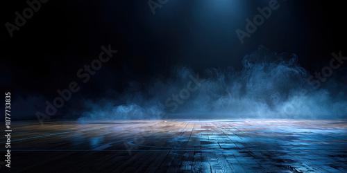 Wallpaper Mural Dark basketball court with ambient blue light and thick, drifting smoke Torontodigital.ca