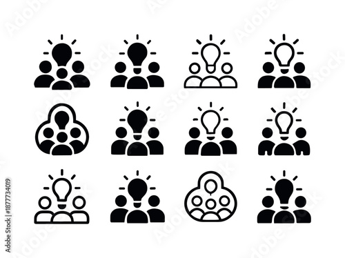 Innovative Team Icons. Team brainstorming innovative ideas. Icon set. Set Logo of team brainstorming innovative ideas: group creativity burst. harmonious logo