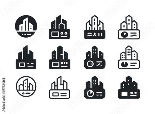 Smart City Logo Set. smart city developments. Icon set. Set Logo of smart city developments: digital city dashboard interface. harmonious logo variations of
