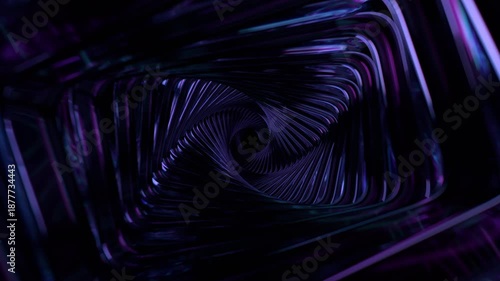 Flying through an abstract glass tunnel, 4k seamless loop 3d animation