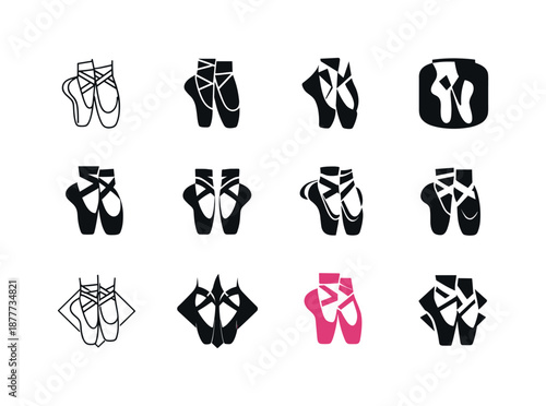 Ballet Logo Variations. Dance. Icon set. Set Logo of dance: ballet pointe shoes. harmonious logo variations of the same emblematic concept, each with different