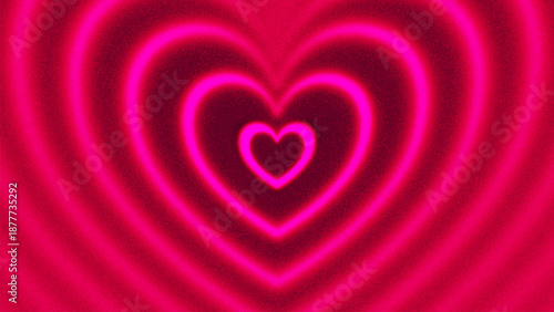 Dreamy glowing pink hearts with grainy texture created from thousands of individual dots. Love symbol and passion for Valentine’s Day, greeting card, romantic promotion, social media content. Vector