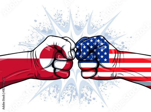 usa america greenland war fighting conflict tension punching fists flags concept side view illustration vector on white background