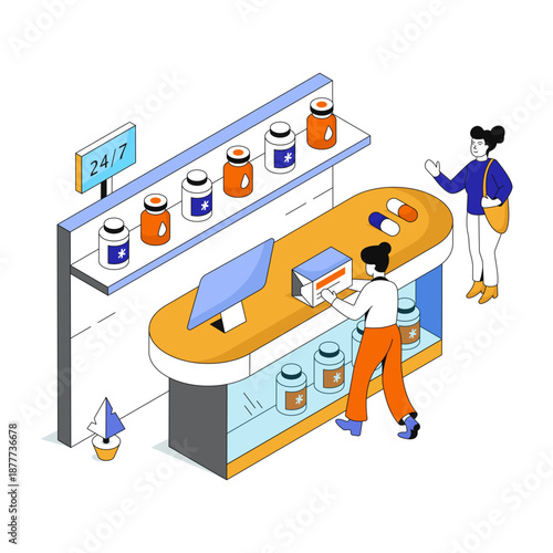 isometric design illustration of hospital reception 