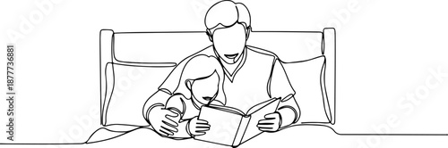 Father reading a book with his child on bed