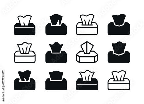 Spring Allergy Icons. Spring allergies. Icon set. Set Logo of spring allergies: tissue box. harmonious logo variations: Iconic shape, Negative space, Minimal