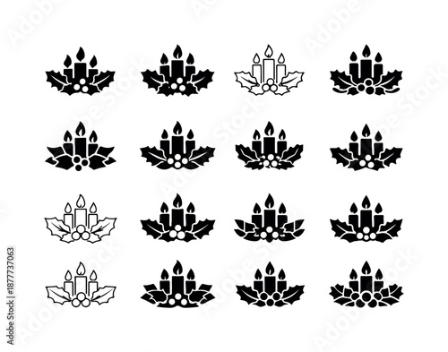 Holiday Feast Icons. holiday feasts. Icon set. Set Logo of holiday feasts: holiday candle centerpiece. harmonious logo variations of the same emblematic