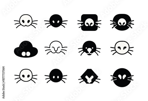 Mole Logo Variations. Mole. Icon set. Set Logo of mole: nose and whisker mark. harmonious logo variations of the same emblematic concept, each with different