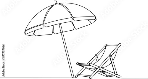 Beach chair and umbrella on a sunny day