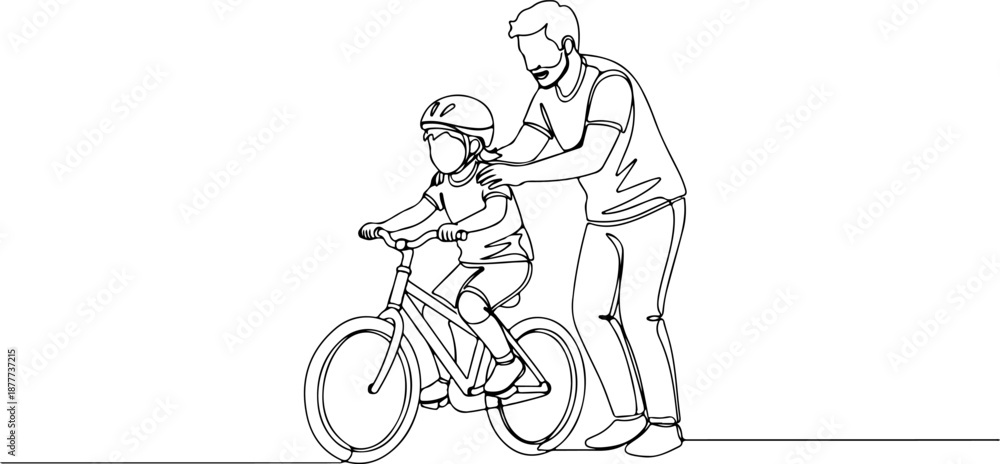 Fototapeta premium Father teaching son to ride bicycle