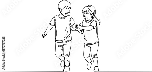 Children playing together hand in hand