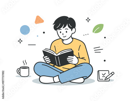 Peaceful Reading Escape. Reading a book. A person sitting comfortably and reading, fully focused on the pages. Quiet concentration and peaceful solitude with