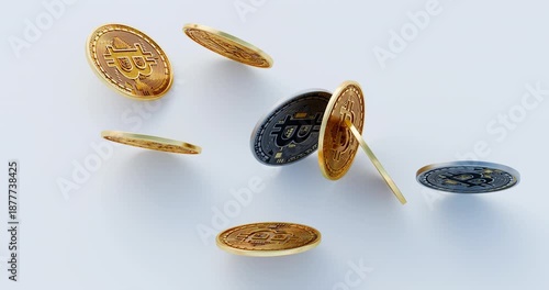 Bitcoin Gold and Silver Coins Bouncing on White Surface Animation