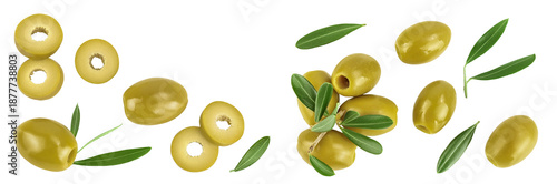 Fotografija Green olives with leaves isolated on a white background with full depth of field