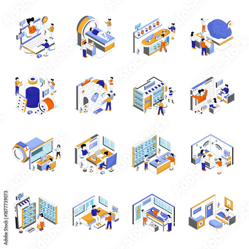 Set of Medical Services Isometric Illustrations 

