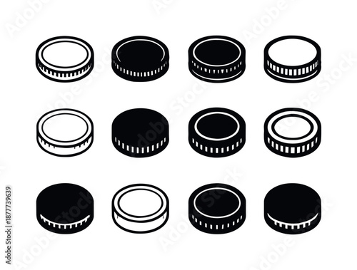 Mason Jar Lid Icons. mason jar lid. Icon set. Set Logo of mason jar lid: textured grip lid. harmonious logo variations of the same emblematic concept, each