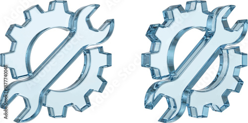 Set of Gear with Wrench 3d icons