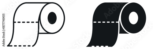 Minimalist toilet paper icon set featuring outline and solid styles for hygiene concepts