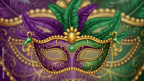 Wallpaper Mural Vibrant mardi gras mask with purple green and gold decorations Torontodigital.ca