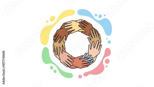Diverse Hands Forming Circle Together on White Background, Symbolizing Unity and Diversity