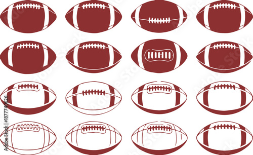 football collection sixteen flat football icons with lace detail