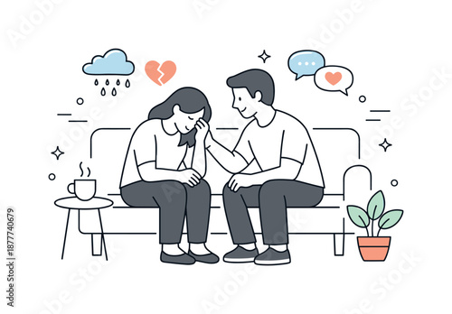Supportive Conversation Scene. Emotional support conversation. A supportive listener offering attention and presence to someone sharing feelings. Calm dialogue