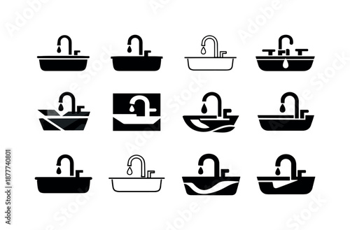 Kitchen Logo Variations. kitchen spaces. Icon set. Set Logo of kitchen spaces: sink and faucet area. harmonious logo variations of the same emblematic concept,