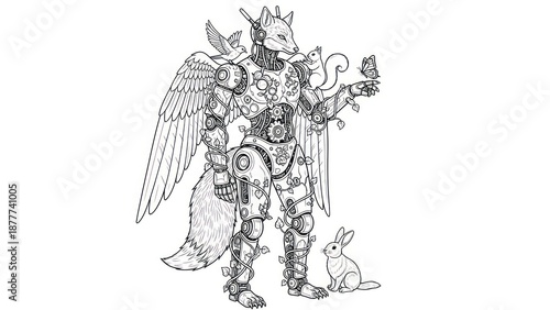 Wallpaper Mural Steampunk fox character illustration with mechanical details and wildlife elements Torontodigital.ca