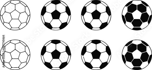 soccer ball icons eight black white panel design variations
