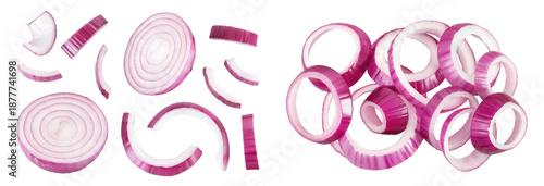 Fotografie Red onion slices isolated on a white background