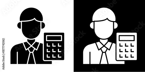 Accountant Icon Set White Glyph Style Collection