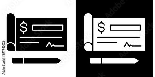 Cheque Icon Set White Glyph Style Collection