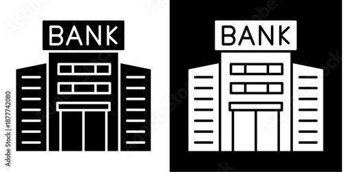 Bank Icon Set White Glyph Style Collection