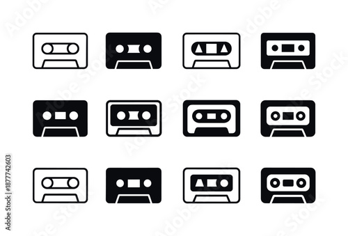 Indie Music Logos. Indie music. Icon set. Set Logo of indie music: vintage cassette tape. harmonious logo variations of the same emblematic concept, each with