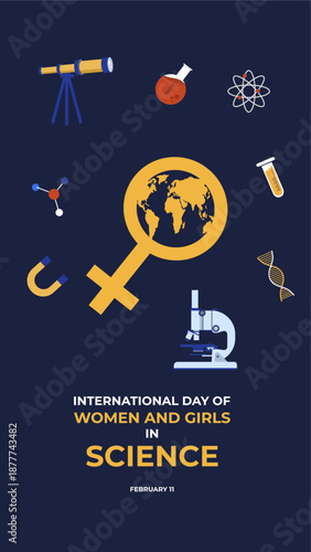 International day of women and girls in science flyer illustration