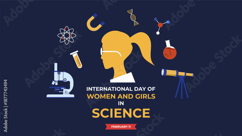 International day of women and girls in science flyer illustration